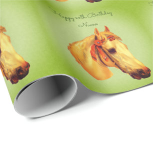 Vintage Art Horse Head Personalized Birthday  Wrapping Paper
