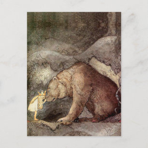 Vintage Art John Bauer Kissed Bear on Nose Postcard