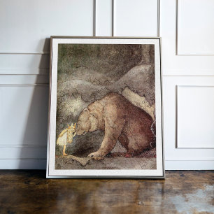 Vintage Art John Bauer Kissed Bear on Nose Poster