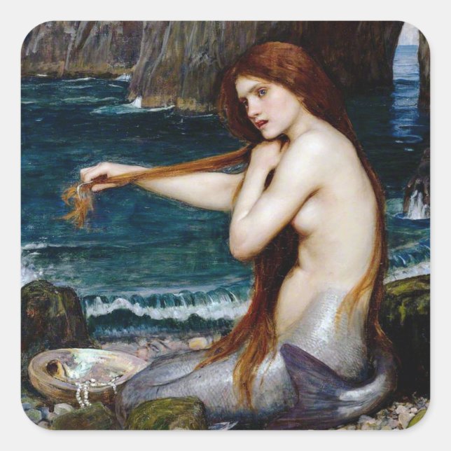 Vintage Art John William Waterhouse A Mermaid Square Sticker (Front)