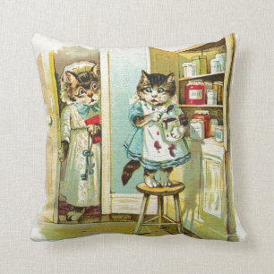 Vintage art: Kitten caught stealing Cushion