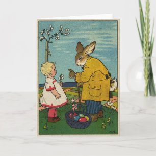 Vintage Art - Little Girl with The Easter Bunny Holiday Card