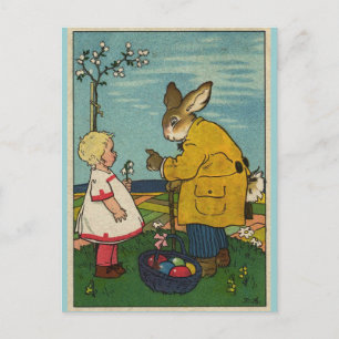 Vintage Art - Little Girl with The Easter Bunny Holiday Postcard
