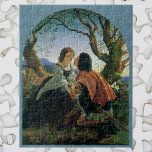 Vintage Art, Lovers at Dusk, Sir Joseph Noel Paton Jigsaw Puzzle<br><div class="desc">Vintage Victorian fine art love and romance image featuring a young newlywed couple in love; Lovers at Dusk. Artist: Sir Joseph Noel Paton,  1857. The man and woman are about to kiss on their tryst in the forest.</div>