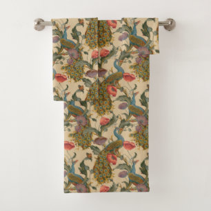 Vintage Art Nouveau 1890 The Peacock Pattern Bath Towel Set