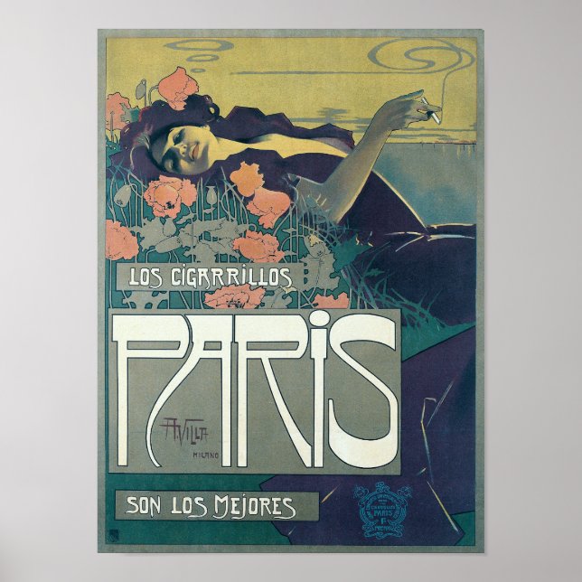 Vintage Art Nouveau 1901 Cigarrillos Paris Ad Poster (Front)