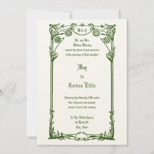 Vintage Art Nouveau 1908 Floral Border Wedding Invitation