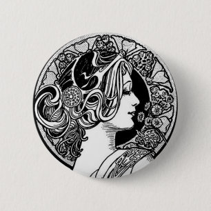 Vintage Art Nouveau 6 Cm Round Badge