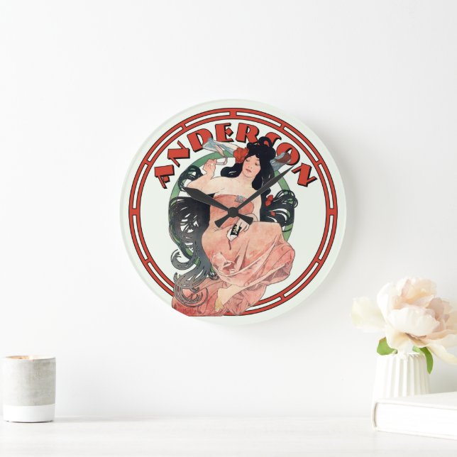 Vintage Art Nouveau Advertisement by Mucha Large Clock (Home)