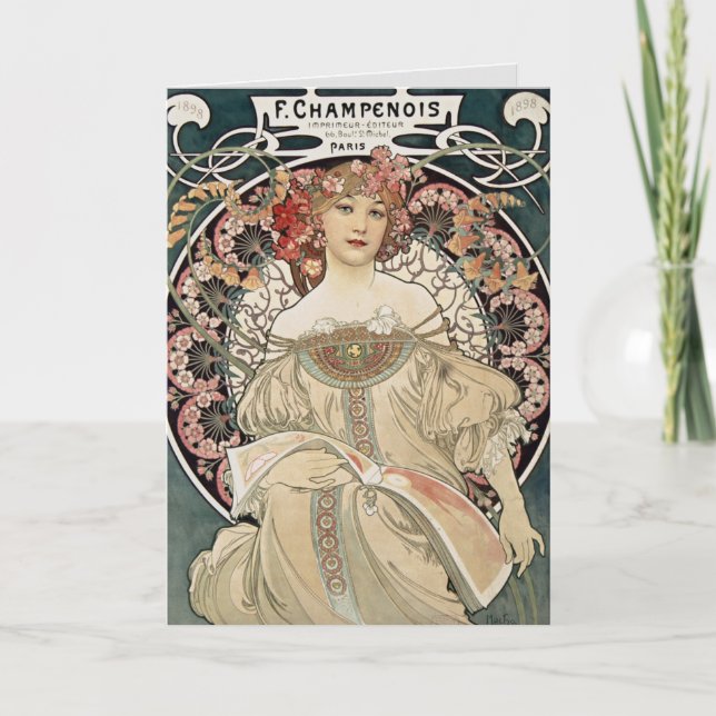 Vintage Art Nouveau Alphonse Mucha Art Painting Card (Front)