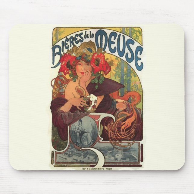 Vintage Art Nouveau Alphonse Mucha Mouse Mat (Front)