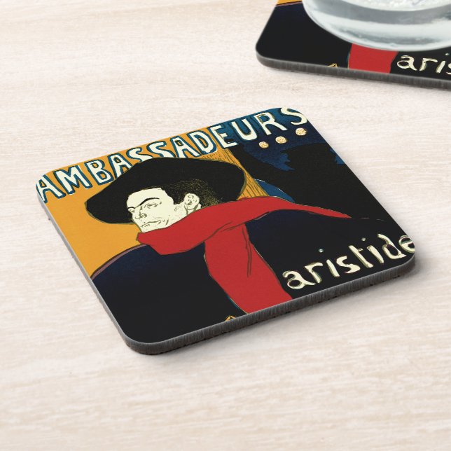 Vintage Art Nouveau Ambassadeurs, Toulouse Lautrec Coaster (Left Side)