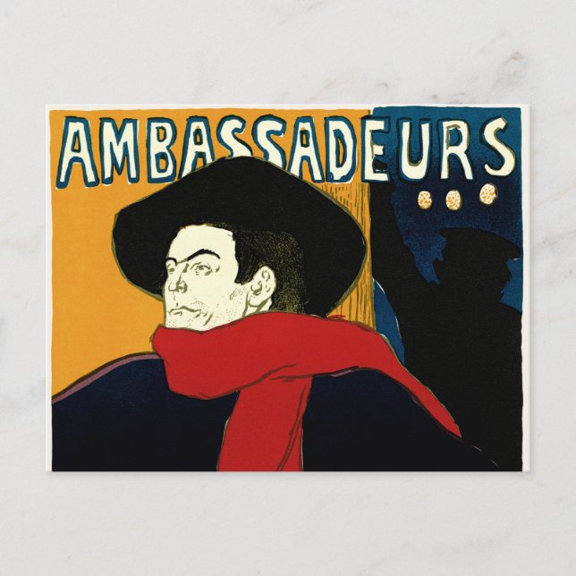 Vintage Art Nouveau Ambassadeurs, Toulouse Lautrec Postcard (Front)