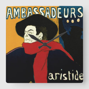 Vintage Art Nouveau Ambassadeurs, Toulouse Lautrec Square Wall Clock