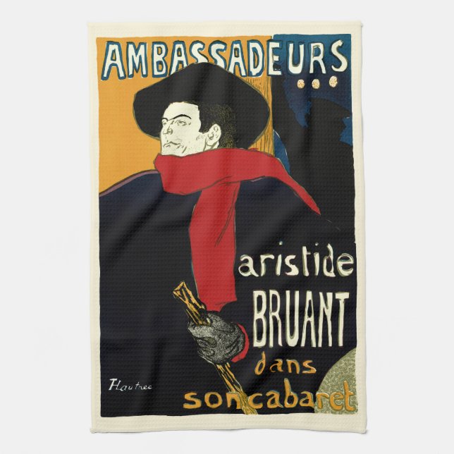 Vintage Art Nouveau Ambassadeurs, Toulouse Lautrec Tea Towel (Vertical)