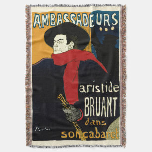 Vintage Art Nouveau Ambassadeurs, Toulouse Lautrec Throw Blanket
