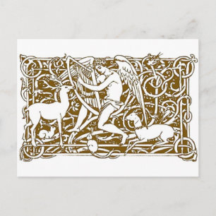 Vintage Art Nouveau Angel & Woodland Animals Postcard