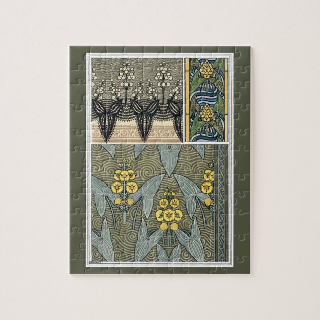 Vintage Art Nouveau Arrowhead Garden Flowers Jigsaw Puzzle (Vertical)