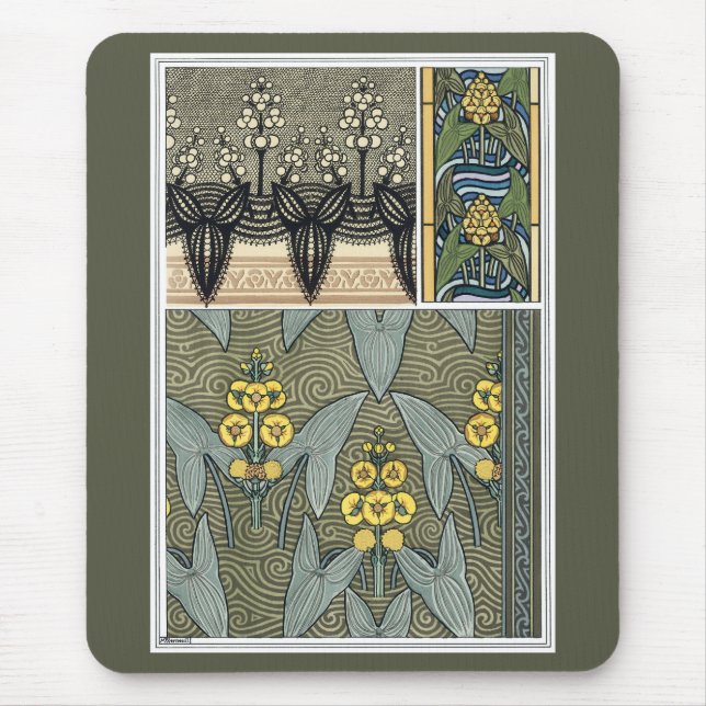 Vintage Art Nouveau Arrowhead Garden Flowers Mouse Mat (Front)