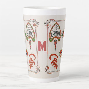 Vintage Art Nouveau Art by Mucha, Monogram, Letter Latte Mug