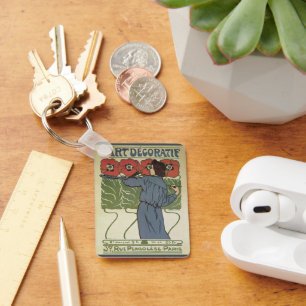 Vintage Art Nouveau, Artist Painting Poppy Flowers Key Ring