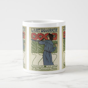 Vintage Art Nouveau, Artist Painting Poppy Flowers Large Coffee Mug