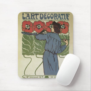 Vintage Art Nouveau, Artist Painting Poppy Flowers Mouse Mat