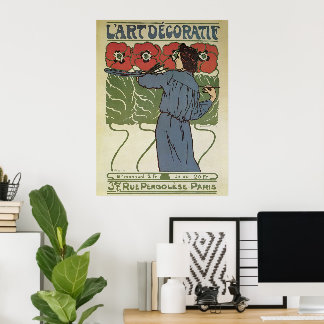 Vintage Art Nouveau, Artist Painting Poppy Flowers Poster