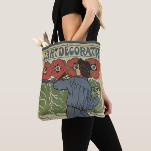 Vintage Art Nouveau, Artist Painting Poppy Flowers Tote Bag