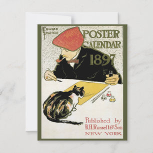 Vintage Art Nouveau, Artist Painting with Pet Cat