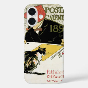 Vintage Art Nouveau, Artist Painting with Pet Cat iPhone 16 Case