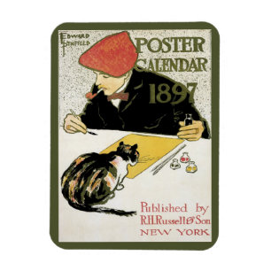 Vintage Art Nouveau, Artist Painting with Pet Cat Magnet