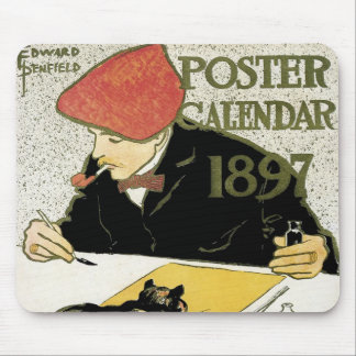Vintage Art Nouveau, Artist Painting with Pet Cat Mouse Mat