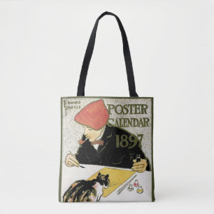 Vintage Art Nouveau, Artist Painting with Pet Cat Tote Bag