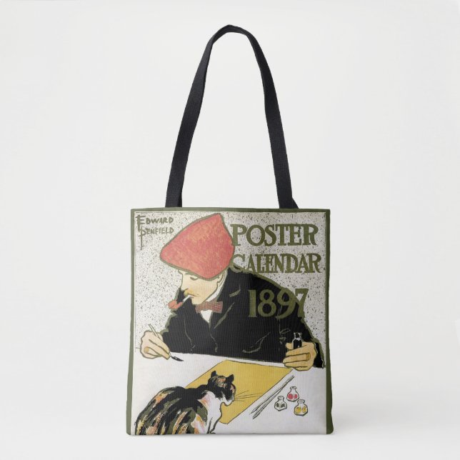 Vintage Art Nouveau, Artist Painting with Pet Cat Tote Bag (Front)