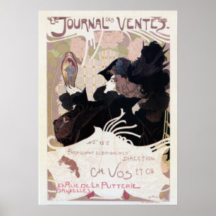 Vintage art nouveau auction journal ad poster