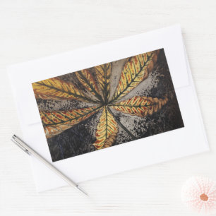 Vintage Art Nouveau Autumn Chestnut Leaf Print Rectangular Sticker