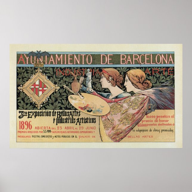 Vintage art nouveau Barcelona horizontal banner Poster (Front)