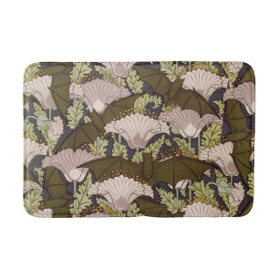 Vintage Art Nouveau Bat and Poppy Floral Pattern Bath Mat