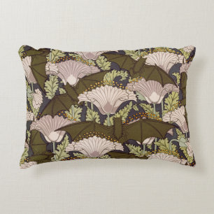 Vintage Art Nouveau Bat and Poppy Floral Pattern Decorative Cushion