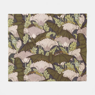 Vintage Art Nouveau Bat and Poppy Floral Pattern Fleece Blanket