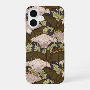 Vintage Art Nouveau Bat and Poppy Floral Pattern iPhone 16 Case