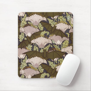 Vintage Art Nouveau Bat and Poppy Floral Pattern Mouse Mat