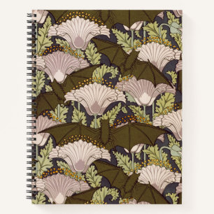 Vintage Art Nouveau Bat and Poppy Floral Pattern Notebook