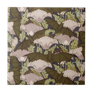 Vintage Art Nouveau Bat and Poppy Floral Pattern Tile