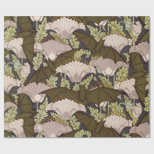 Vintage Art Nouveau Bat and Poppy Floral Pattern Wrapping Paper