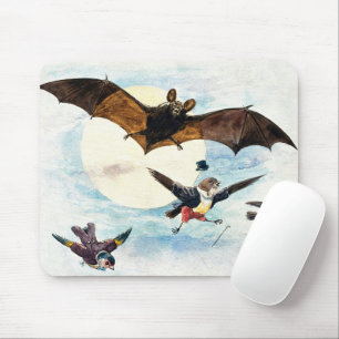 Vintage Art Nouveau Bat & Dressed Birds Moonlight Mouse Mat