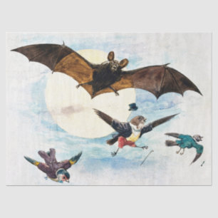 Vintage Art Nouveau Bat & Dressed Birds Moonlight Tissue Paper