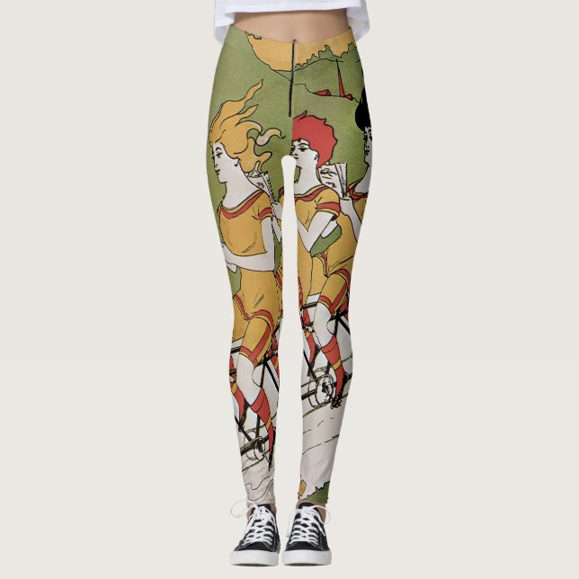 Vintage Art Nouveau, Bearings Tandem Bicycle Leggings (Front)