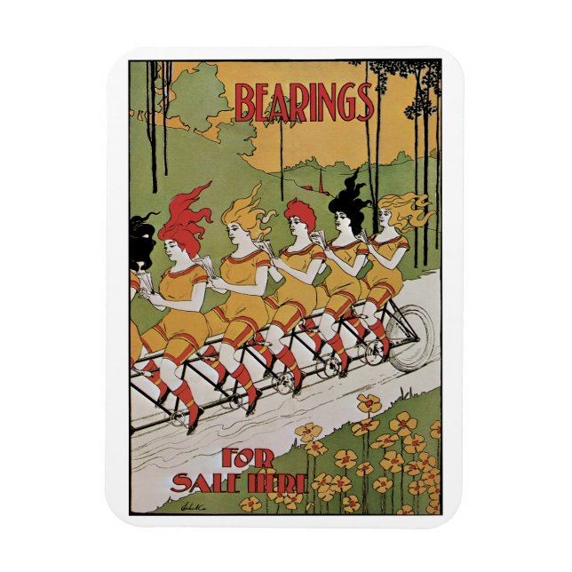 Vintage Art Nouveau, Bearings Tandem Bicycle Magnet (Vertical)